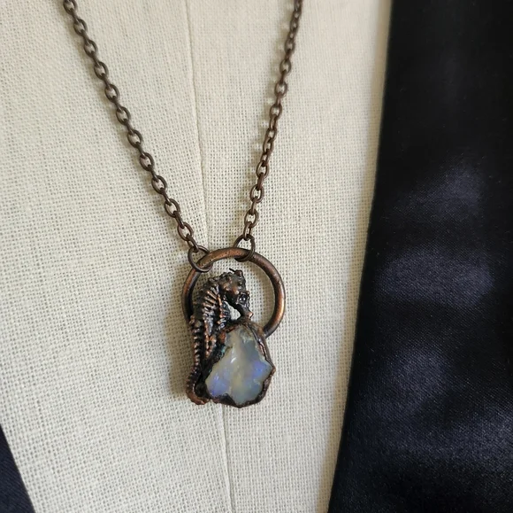 OOAK Copper and Opal Seahorse Necklace - Picture 3 of 9